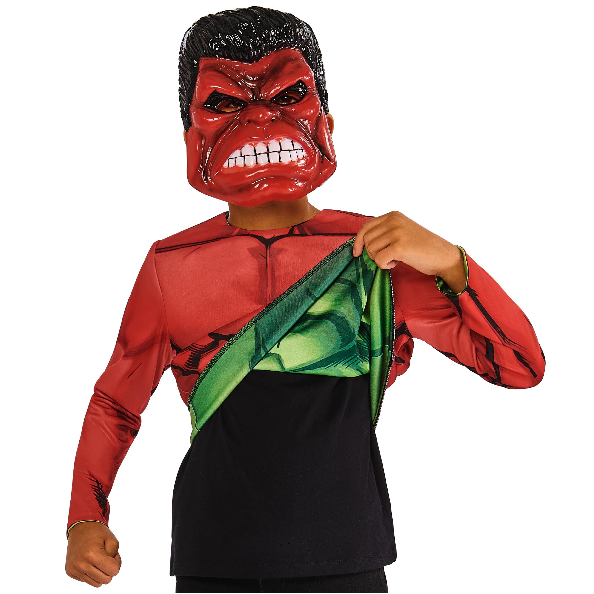 Rubies Official Marvel Hulk Reversible Top and Masks, Kids Superhero Fancy Dress, Size 5-6 Years Halloween