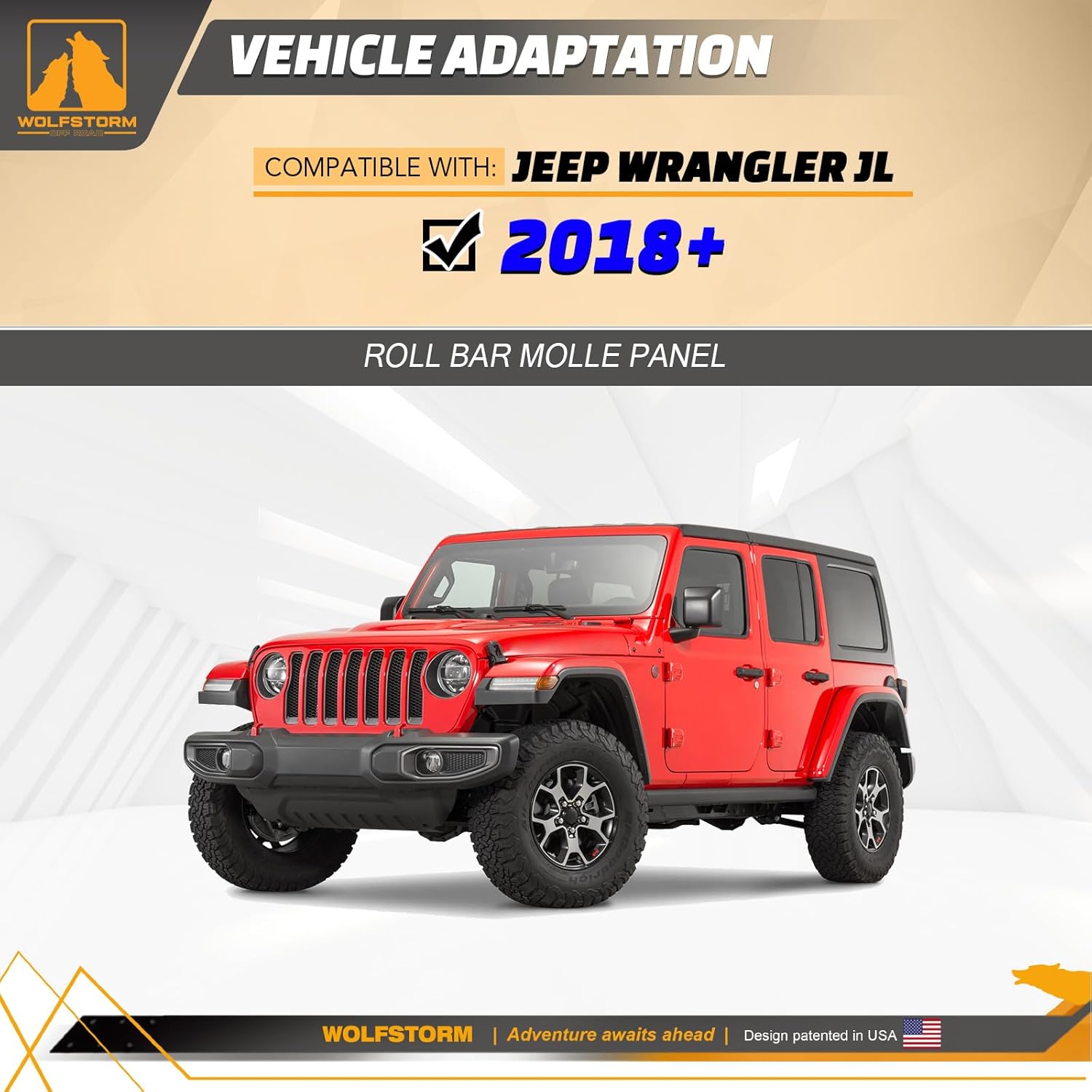 WOLFSTORM Roll Bar Molle Storage Panel, Compatible with Jeep 2018-2026 Wrangler JL 4 Doors, JL Rear Door Cargo Organizer Kit, Protective Decoration, 1PC