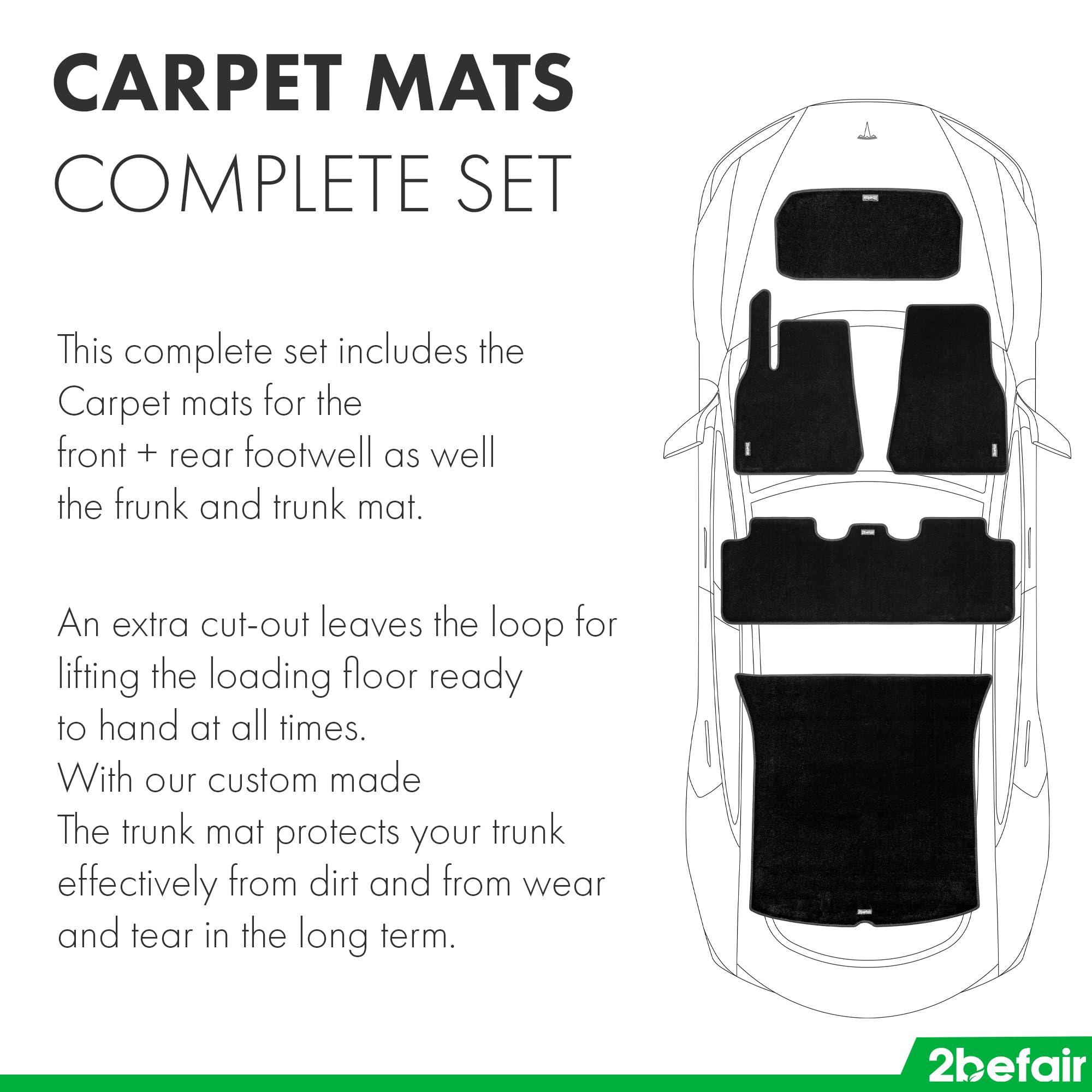 2befair Cupra Born Rubberen matten, complete set, Made in Germany, antislip vloermatten voor kofferbak en interieur, automatten voor alle weersomstandigheden in set (4 maten), duurzame accessoires