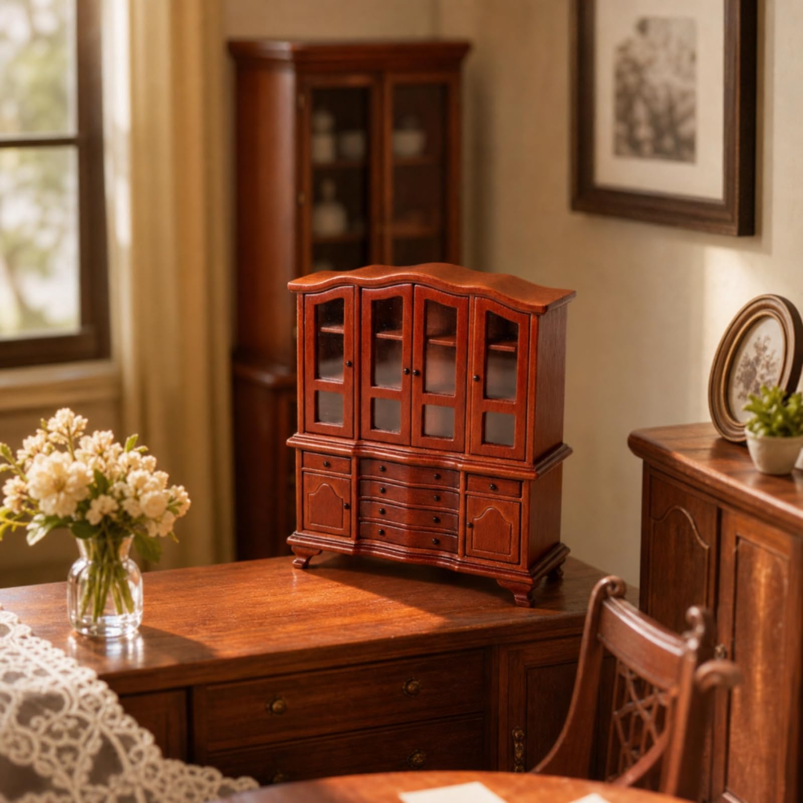 kowaku Credenza in Miniatura Realistico Libreria con Trasparenti Apribile Credenza con in Vetro per Diorama