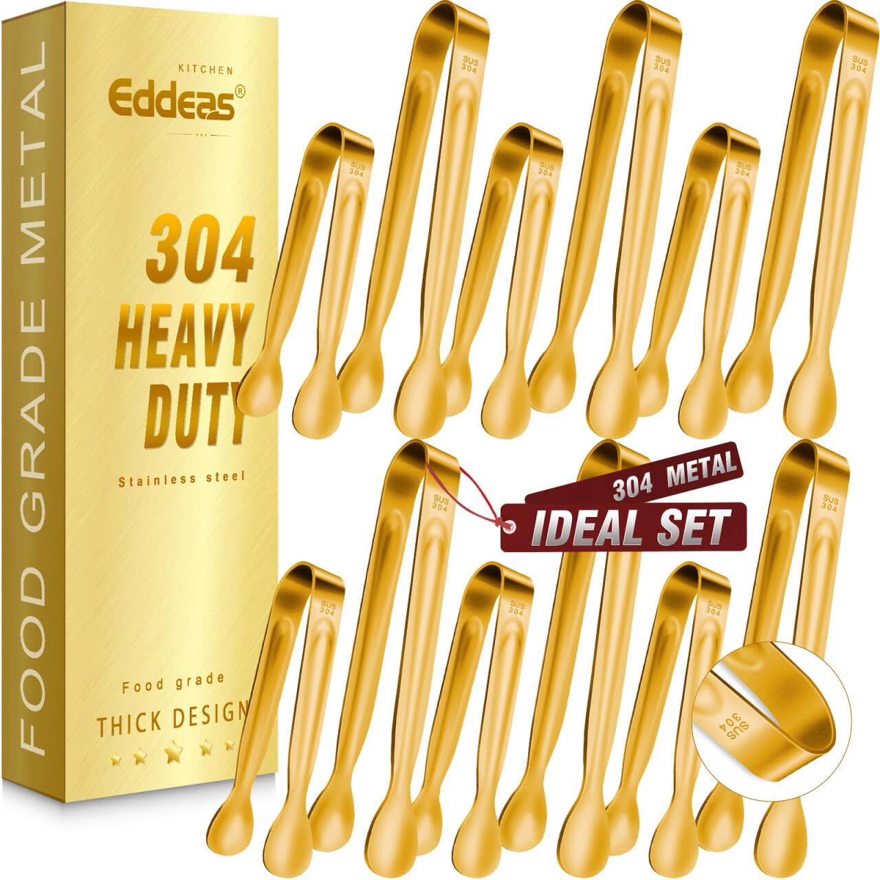 12PCS Mini Tongs For Serving, 2 Sizes 6 &amp; 4 Inch Ice Tongs Mini Gold Sugar Stainless Steel Tong, Small Kitchen Tiny Food Tongs for Appetizers,Tea Party, Coffee Bar,Desserts &amp; Ice Bucket