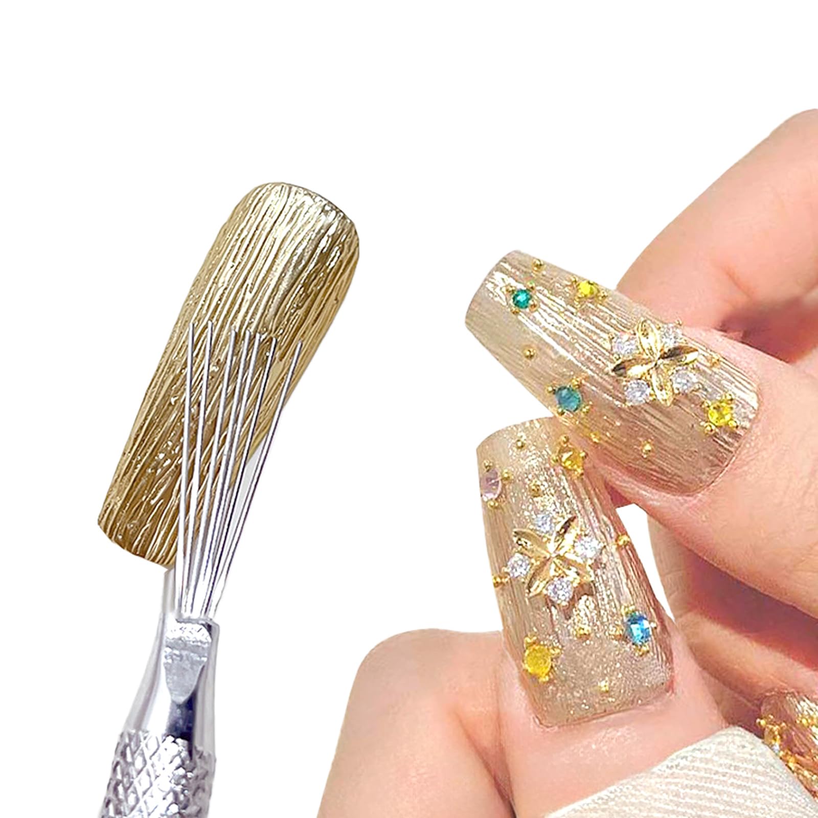 2 pezzi in acciaio inox righe linee Nail Art penne linea strumento di pittura multifunzionale 7 pin Nail Art strumento antiscivolo maniglia design linea pennello nail art