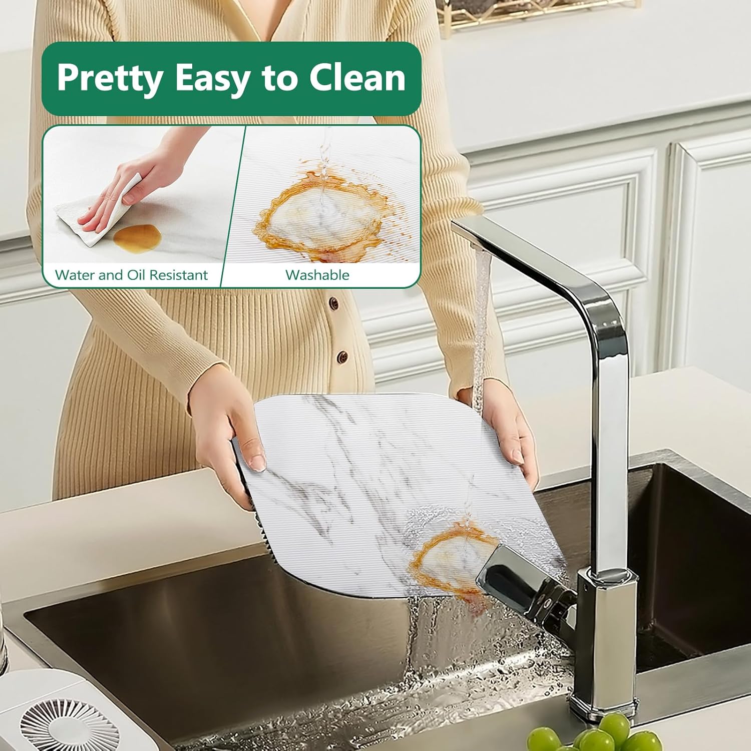 Shelf Liner, Cabinet Liners for Kitchen Drawers Non-Adhesive, 11.8" W x 354.3" L Waterproof Plastic Paper, Durable EVA Cabinet Mat for Shelves, Refrigerator, Pantry, Cupboard, Ribbed Marble