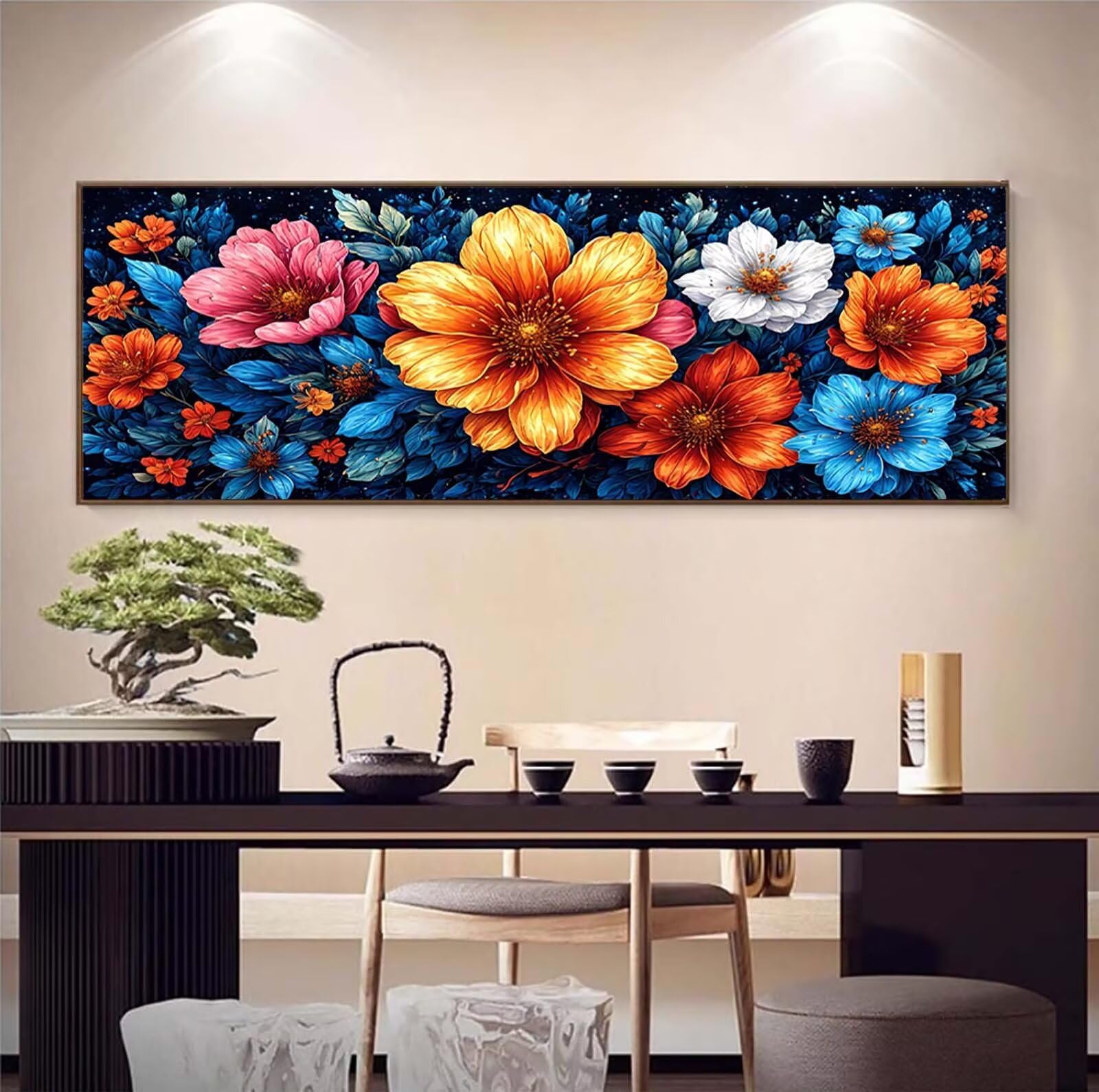 5D DIY duży obraz diamentowy 50 x 125 cm, malowanie diamentami kwiat s0h-42