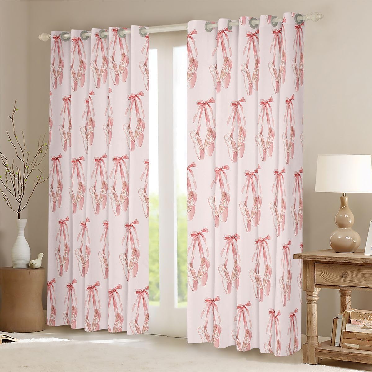 Feelyou Ballet Blackout Curtains Girls Pink Bowknot Darkening Drapes for Bedroom Living Room Decor Coquette Aesthetic Thermal Insulated Shades Window Treatments, 2 Panels 38 x 54 Inch