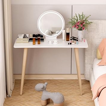 Makeup Vanity Desk with Mirror, Small Space Mini Makeup Table with 40 Inch Spacious Desktop, Dressing Table for Bedroom, Desk Make Up for Girls White