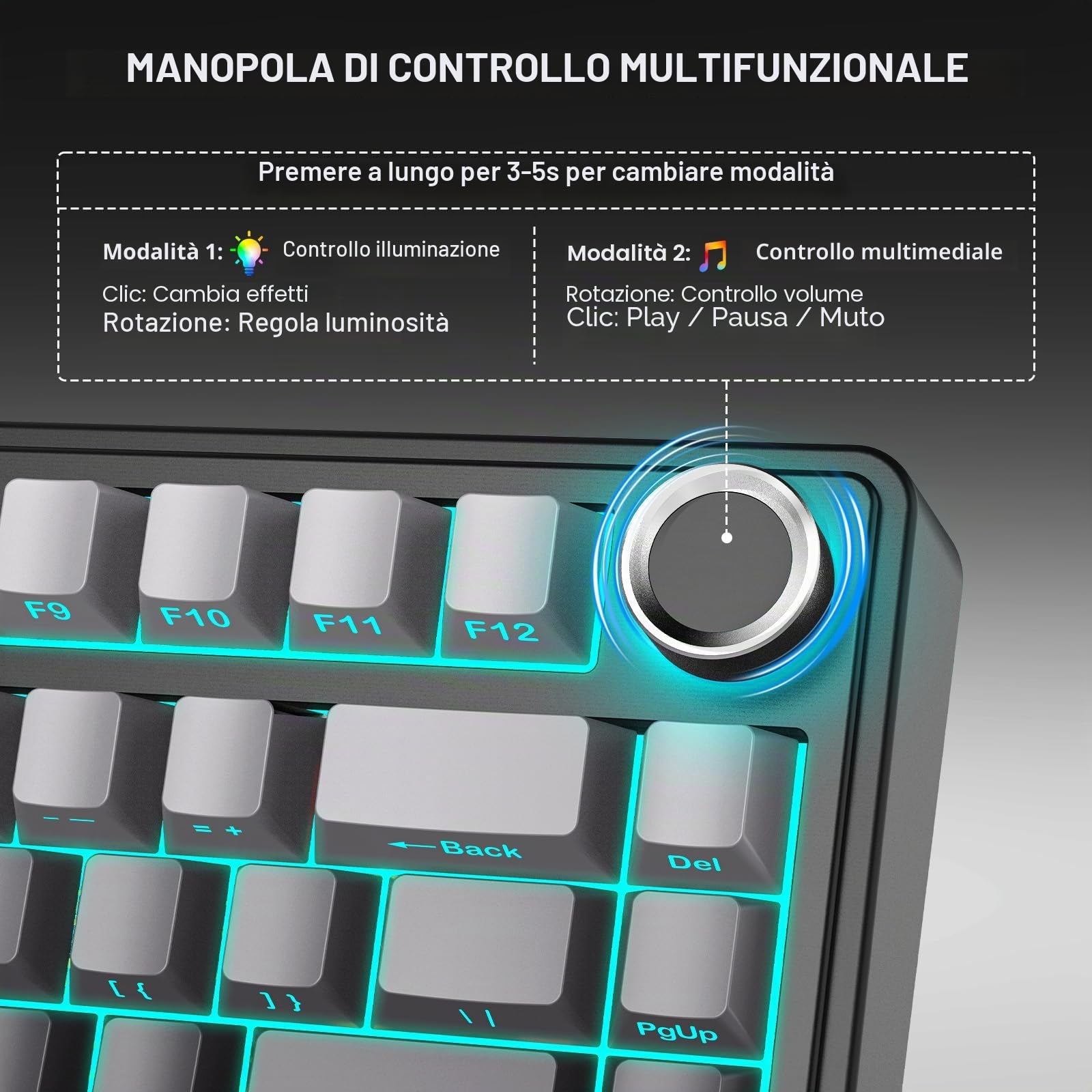 TZMRIT Tastiera meccanica da gioco F75 MAX 2,4 GHz/Type-C/BT5.0 sans-fil incisione lateralestruttura a molla a gashot-swap RGB