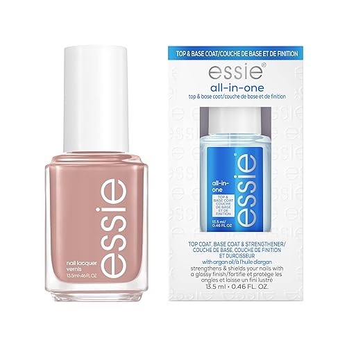 essie Paquete de esmalte de uñas de calidad de salón, vegano, bronceado claro, Wild Nude + capa base y capa superior todo en uno, 0.46 onzas