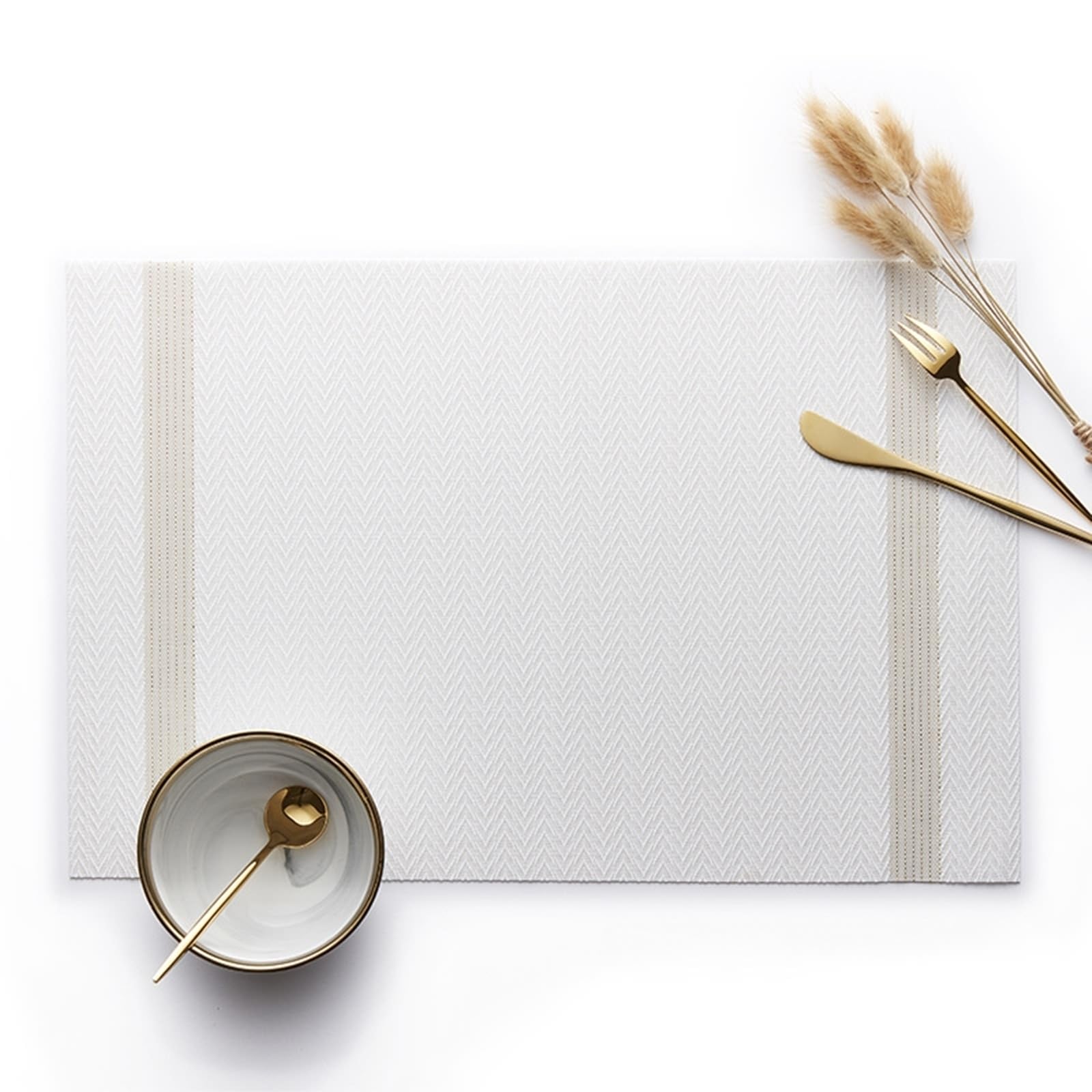 Sets de table cuisine 30x45 cm motif rayures ondulées lot de 6 blanc beige