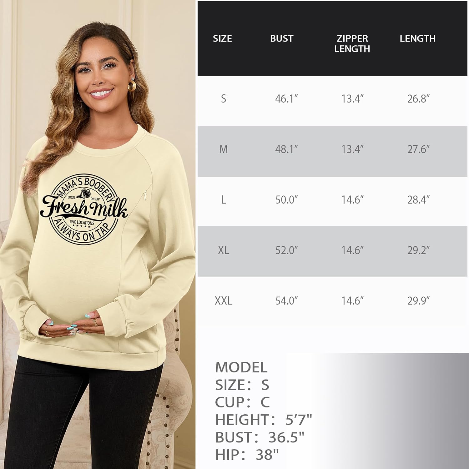 DEBELLY Nursing Friendly Sweatshirt for Breastfeeding Women Dual Zippers Nursing Top Long Sleeve Crew Neck Casual Wear - Image 6
