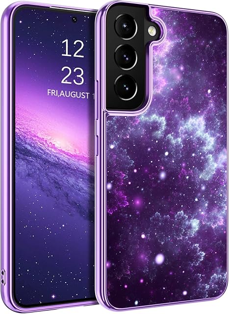 YINLAI Samsung Galaxy S22 Case Glow in The Dark Slim Fit Shockproof Protective Hybrid Hard PC Soft TPU Bumper Phone Cover for Samsung Galaxy S22 6.1 Inch, Purple Nebula