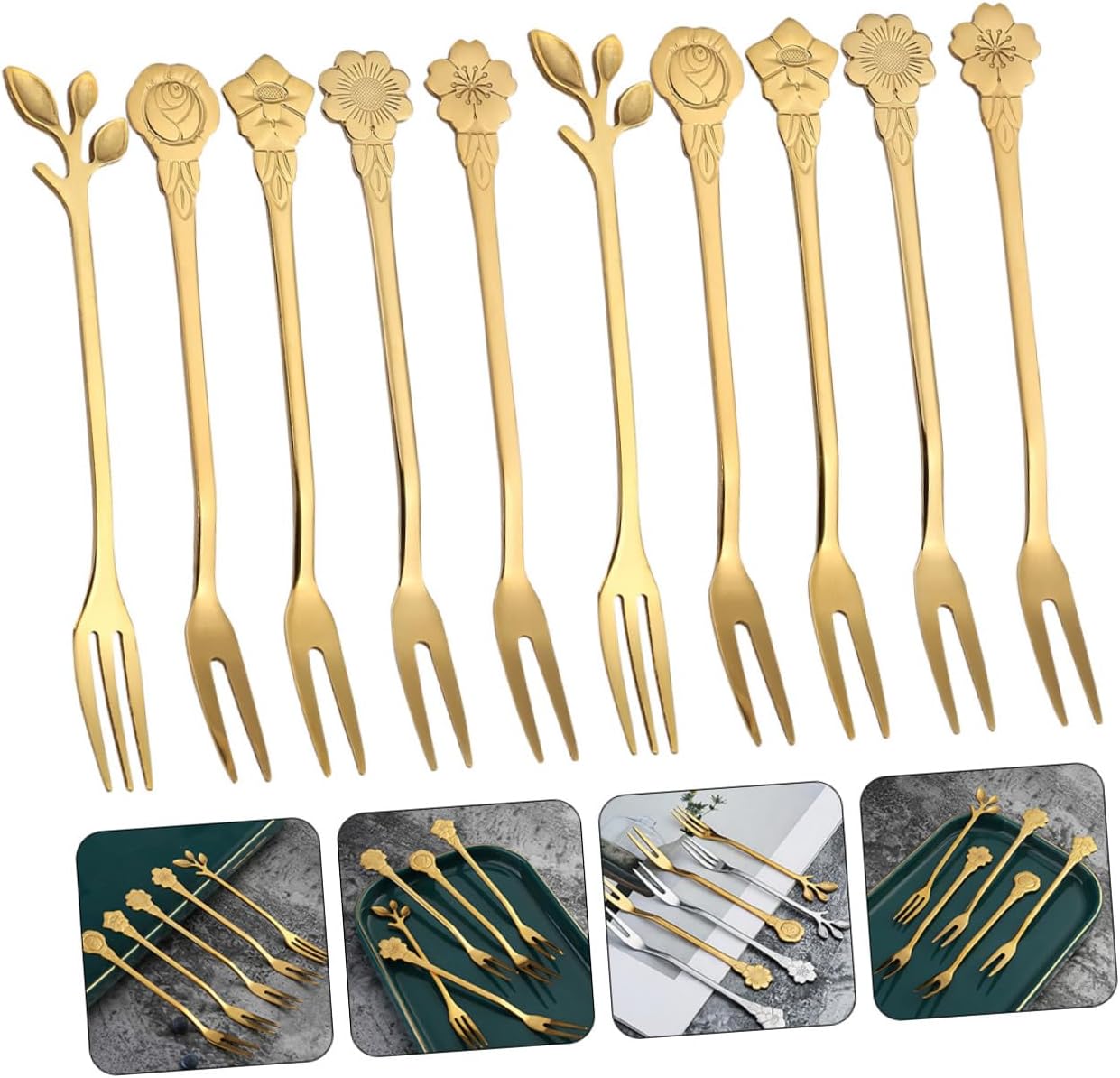10pcs Stainless Steel Fruit Forks Dessert Forks for Home Kitchen Party Serving
