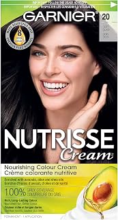 Garnier Nutrisse Cream, Permanent Hair Colour, 20 Soft Black, 100% Grey Coverage, Nourished Hair Enriched With Avocado Oil, 1 Application