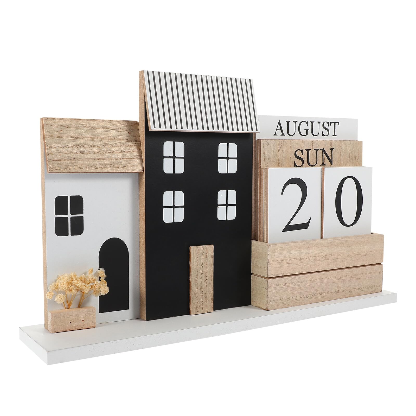 Cabilock Calendario in Legno da Scrivania Rotazione delle Pagine Calendario Perpetuo Riutilizzabile per Casa Decorazione da Tavolo