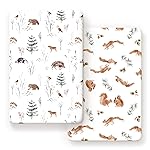 GRSSDER Stretchy Ultra Soft Jersey Knit Pack and Play Sheets 2 Pack, Portable/Mini Crib Sheets Universal Fitted for Playpen Mattress Safe and Snug, Stylish Cute Animal Print Baby Sheets