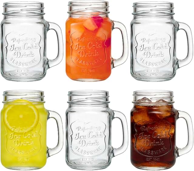 Mason Jar Cups Set Of 6, 16 oz