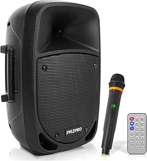 Pyle 800W Portable Bluetooth PA Speaker - 8’’ Subwoofer, LED Battery Indicator Lights w/ Built-in Rechargeable Battery, MP3/USB/SD Card Reader, and UHF Wireless Microphone - Pyle PSBT85A,Black