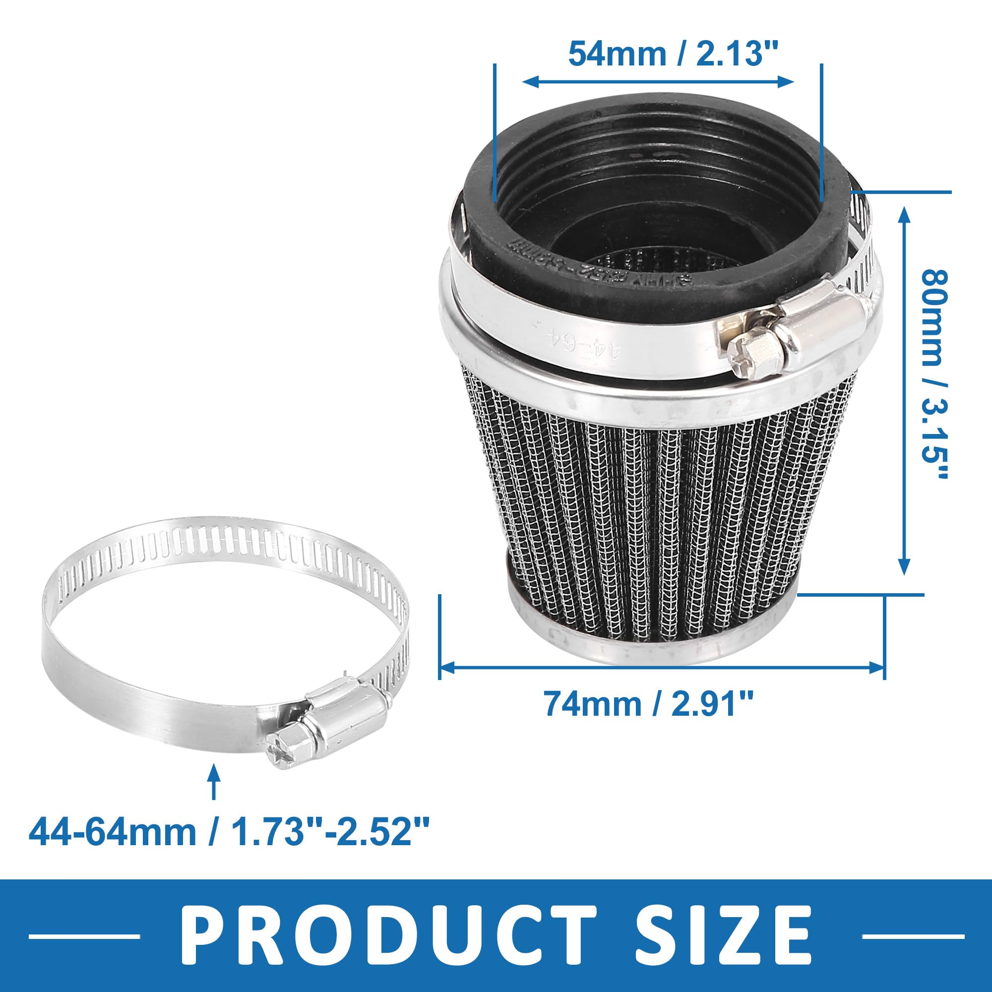 A ABSOPRO Moto Filtre à air Nettoyant Rond Conique Noir 54mm Ensemble de 4
