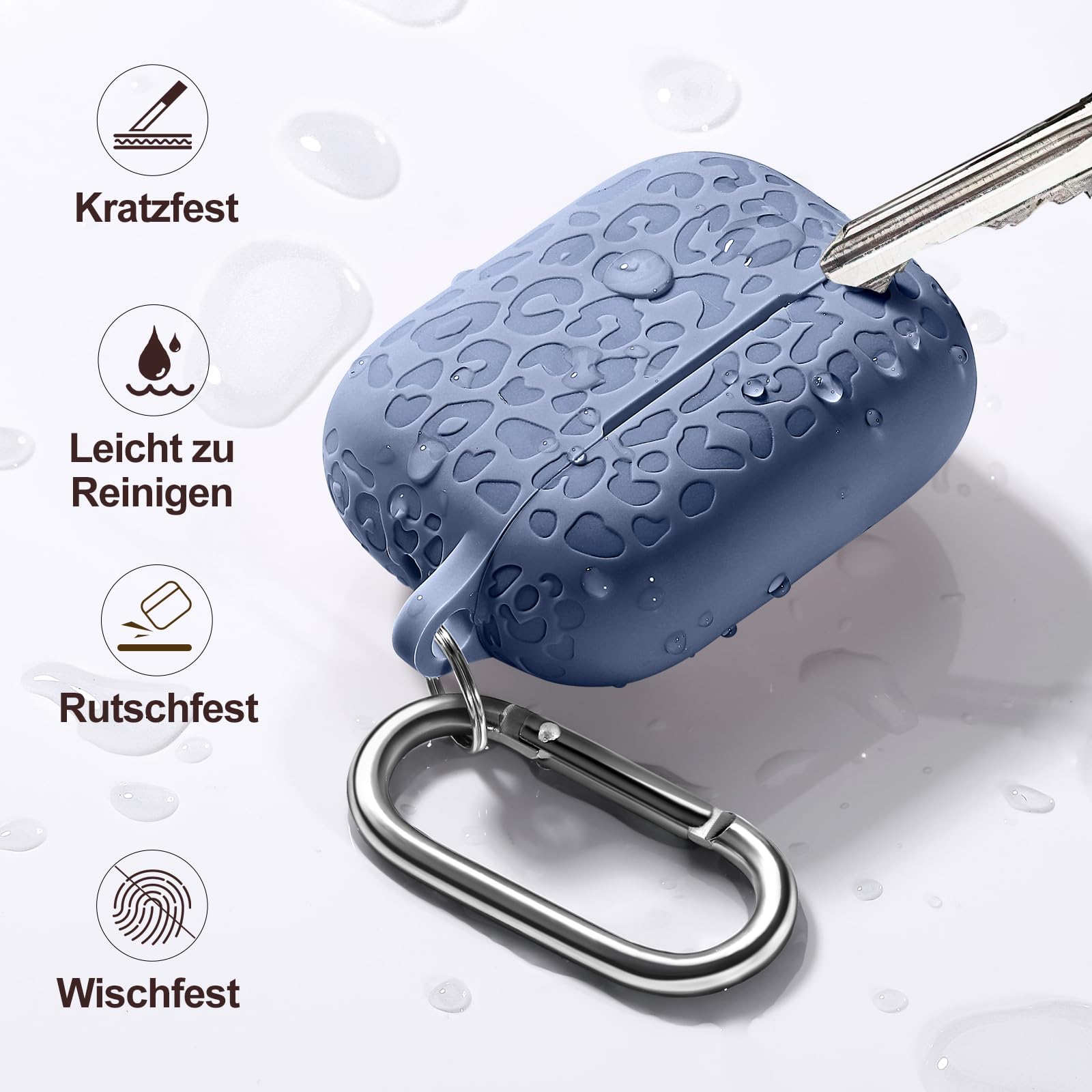 AirPods Pro Hülle Mit Leopardenmuster, Weiches Silikon – Sichtbare Front-LED, Inkl. Reinigungsstift (Lavendel)