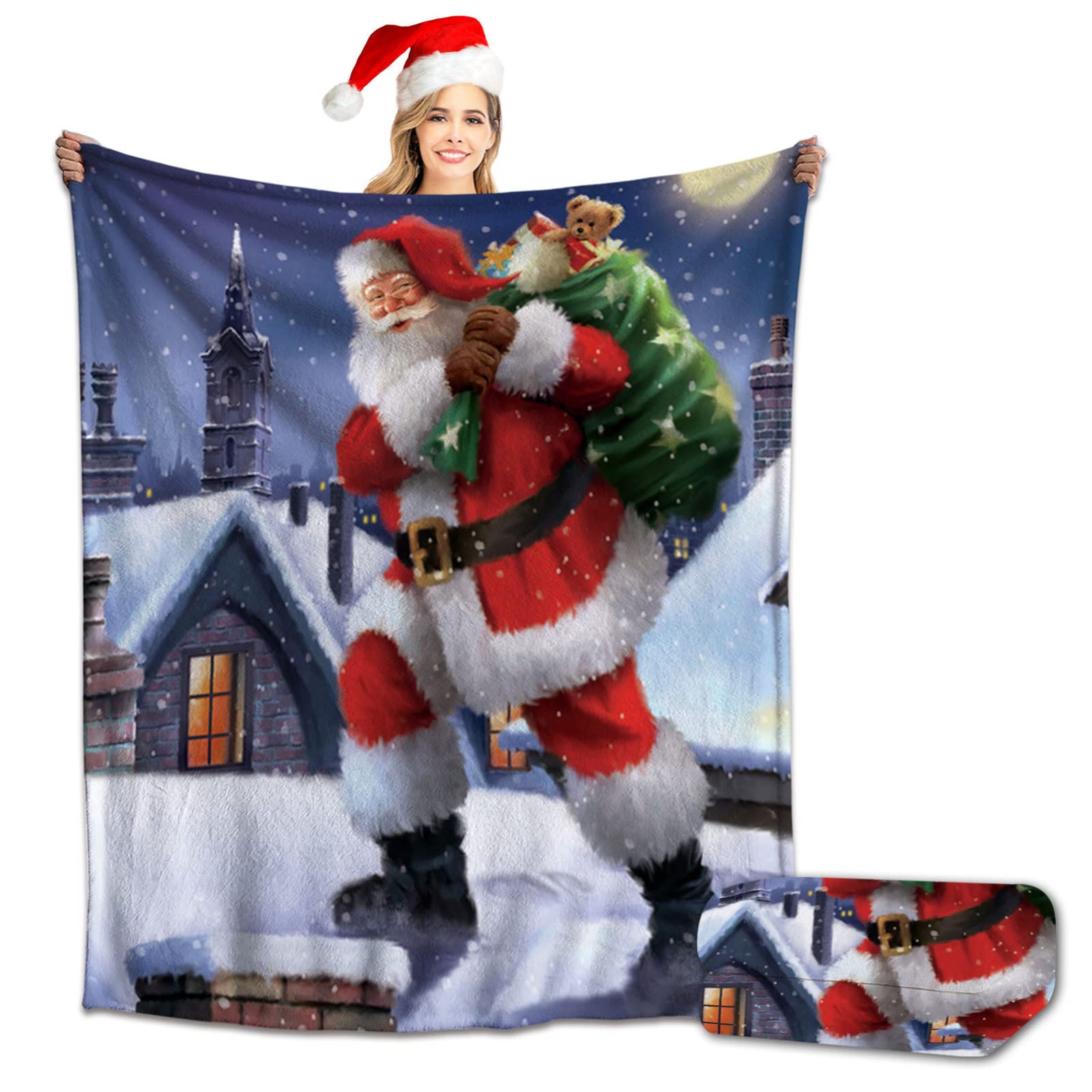 RDJSHOP Manta Navidad Feliz Navidad, Manta Navideña de Franela Santa Manta Mullida Ultra Suave y Acogedora para la Decoración del Hogar, Vacaciones de Invierno,Style8-150x200cm