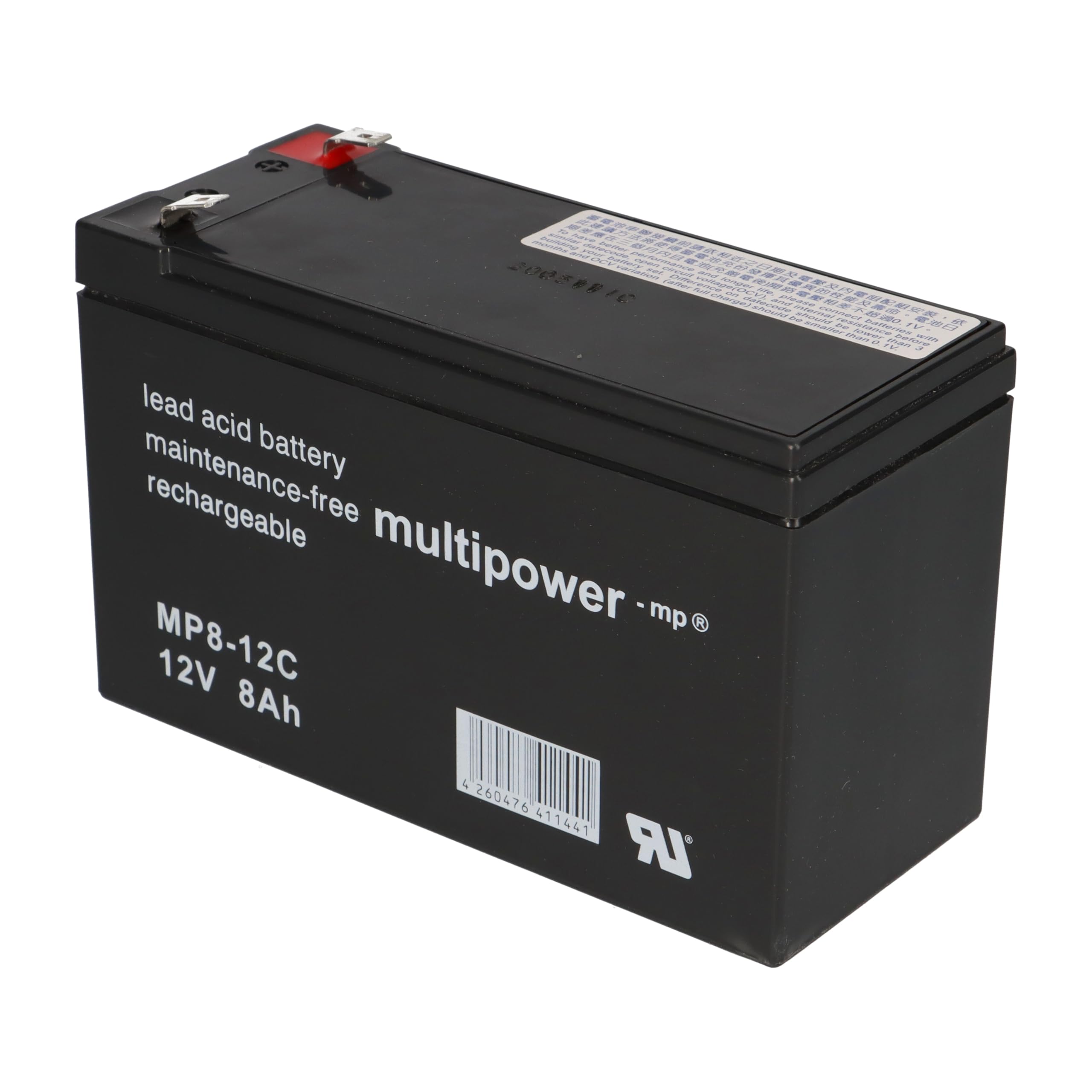 Batterie au plomb AGM MP8-12C 12 V 8 Ah avec chargeur 12 V/1 A DL12-1.0 résistant aux cycles Faston 6,3 mm pour rééducation, scooter électrique, solaire, camping-car, bateau, fonctionnement tampon