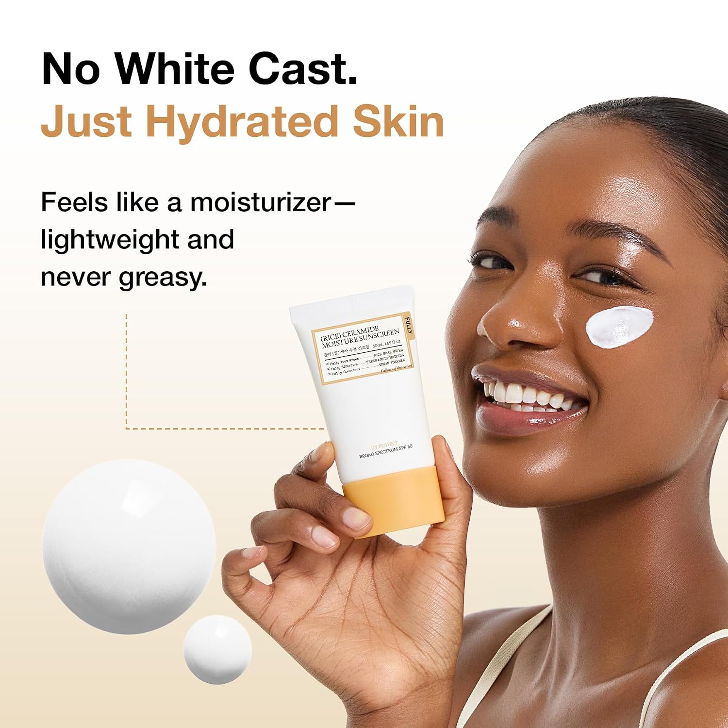 FULLY Rice Ceramide Moisture Sunscreen, SPF 50, No White Cast, 1.69 fl oz