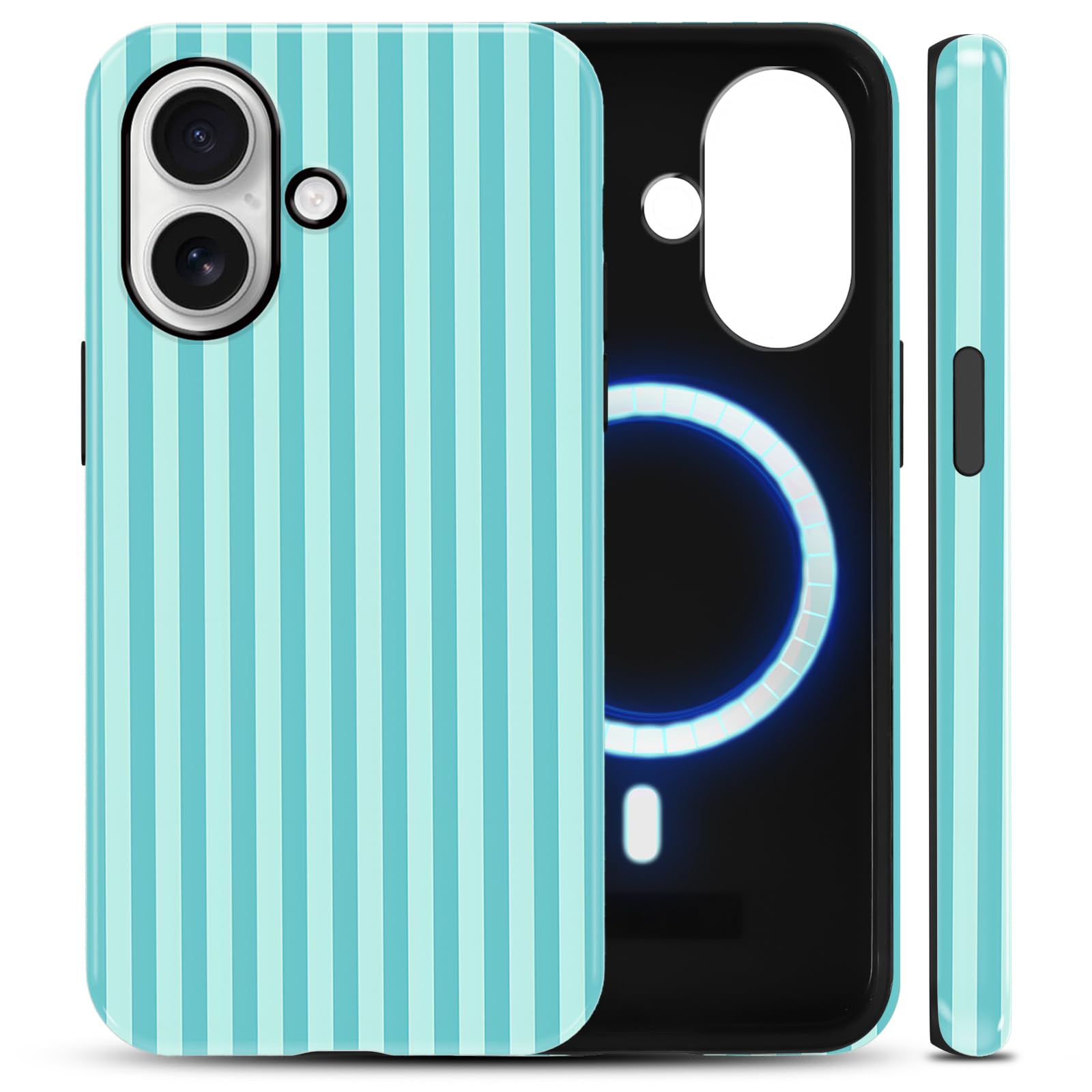 Coque iPhone 16 MagSafe verte à rayures chic et protection hybride - 8