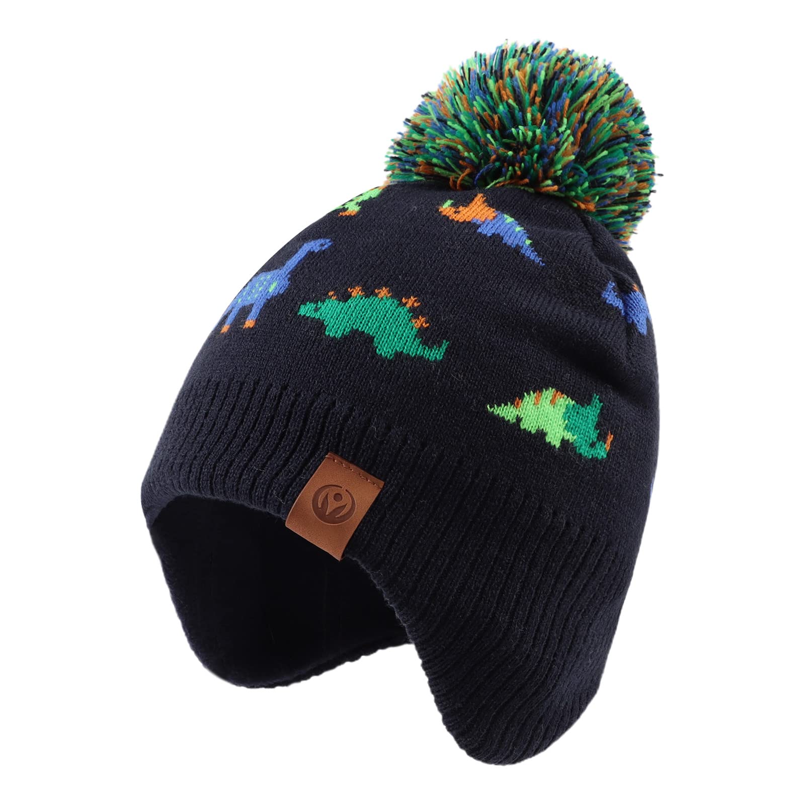 Knitted Baby Hat Winter Warm Boys Girls Beanie Fleece Lining Toddler Kids Hat with Pompom