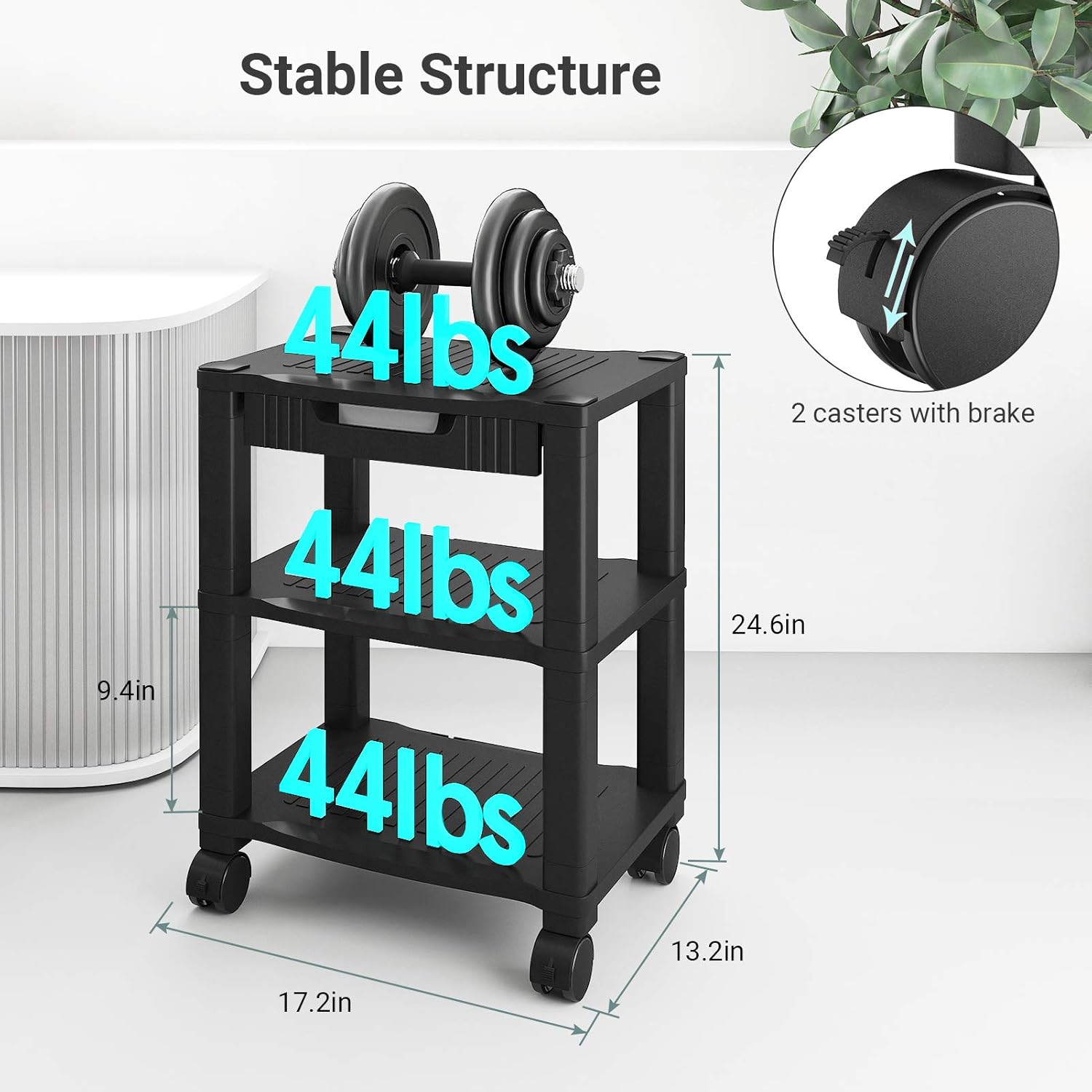AMERIERGO Printer Stand with Drawer - 3 Tier Height Adjustable Printer Cart, Rolling Printer Stand with 4 Wheels, Mobile Printer Table with Storage Shelf & Cable Management for Printer, Scanner & Fax : Electronics