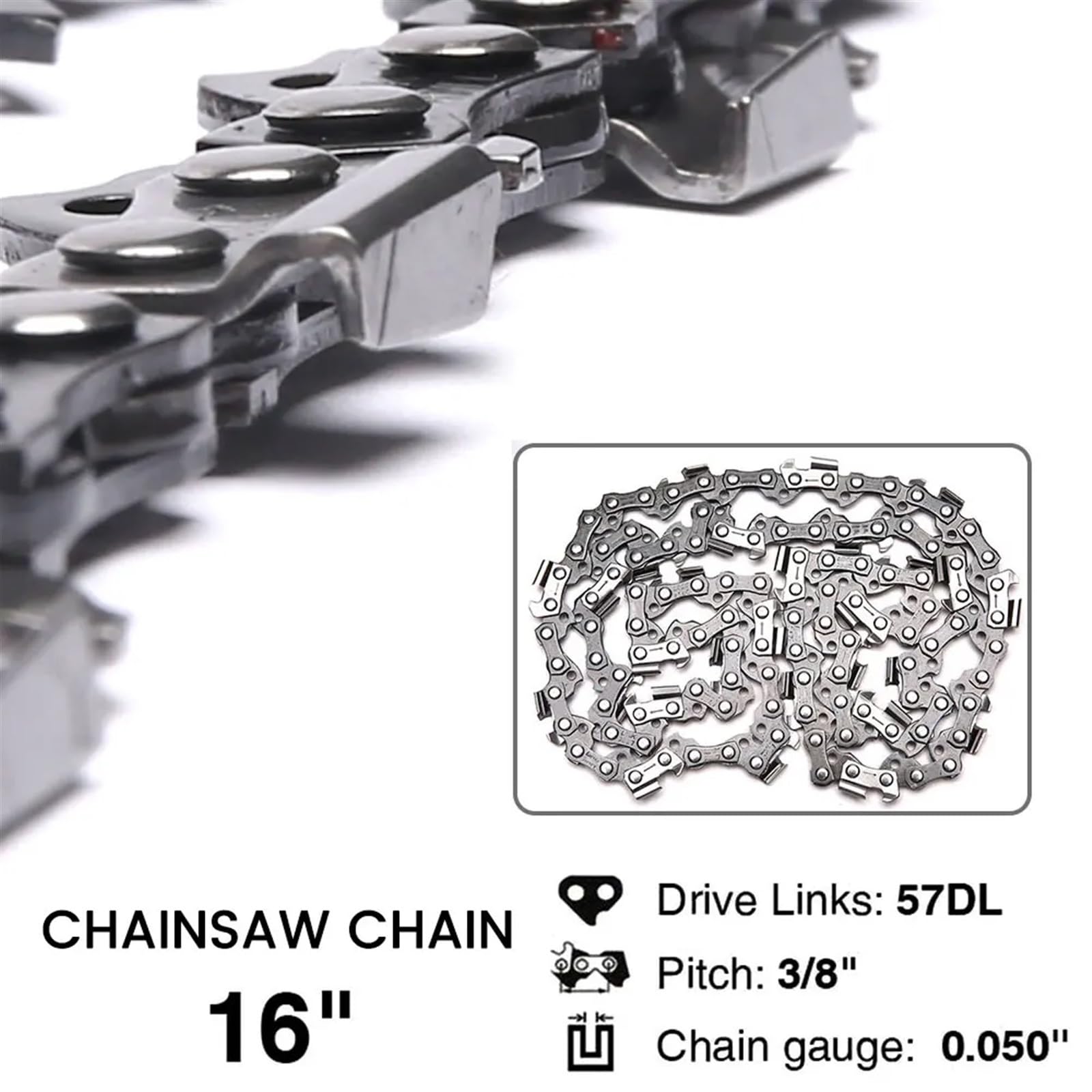 Accesorios para motosierras, Cadenas de Repuesto for Motosierra, 16 Pulgadas, 57 eslabones, Paso LP 3/8", Calibre 0,050, Paquete 2(57dl 16in 2pc)