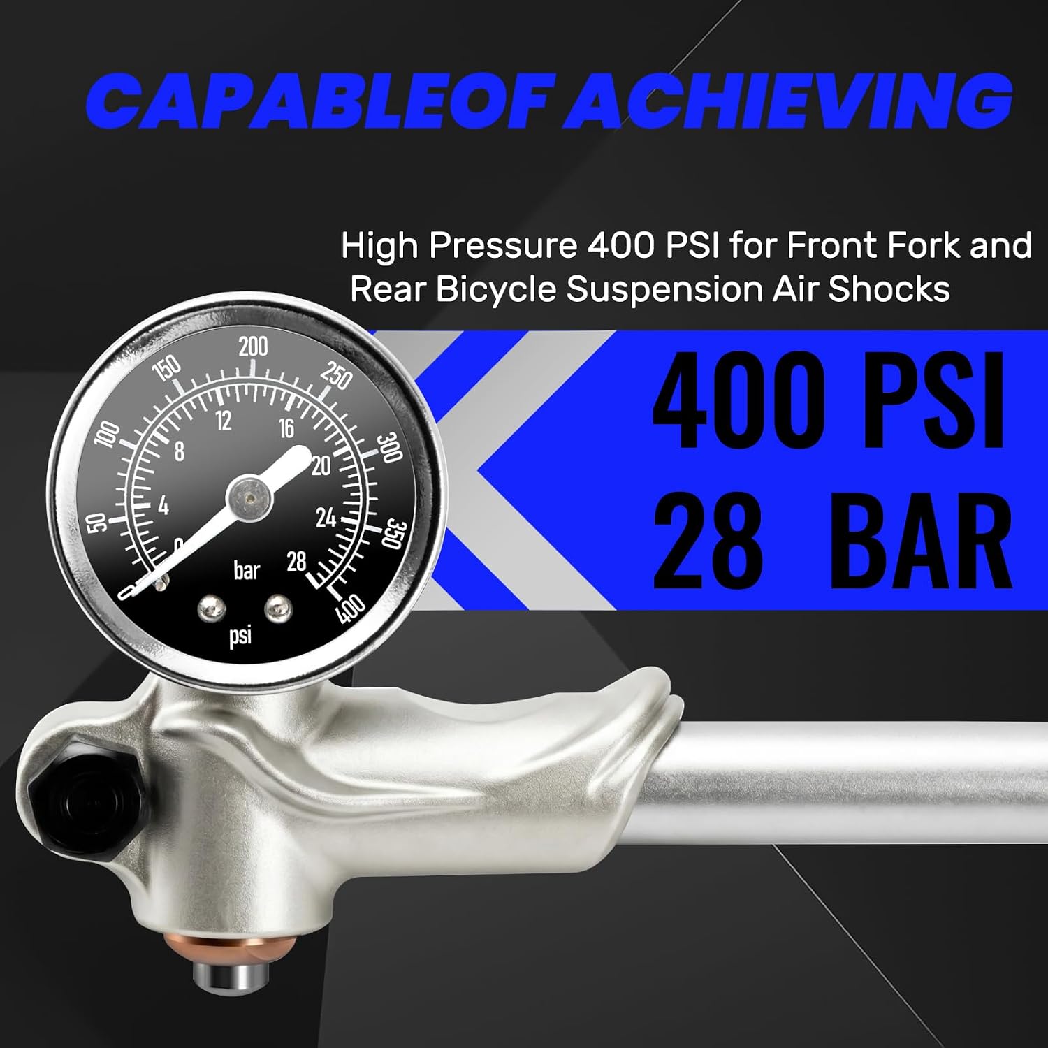 High Pressure Shock Pump: Bike Shock Air Pump with Gauge 400 PSI for Fork and Rear Bicycle Suspension,Mini Mountain Bicycle Pump Fits Schrader Valve