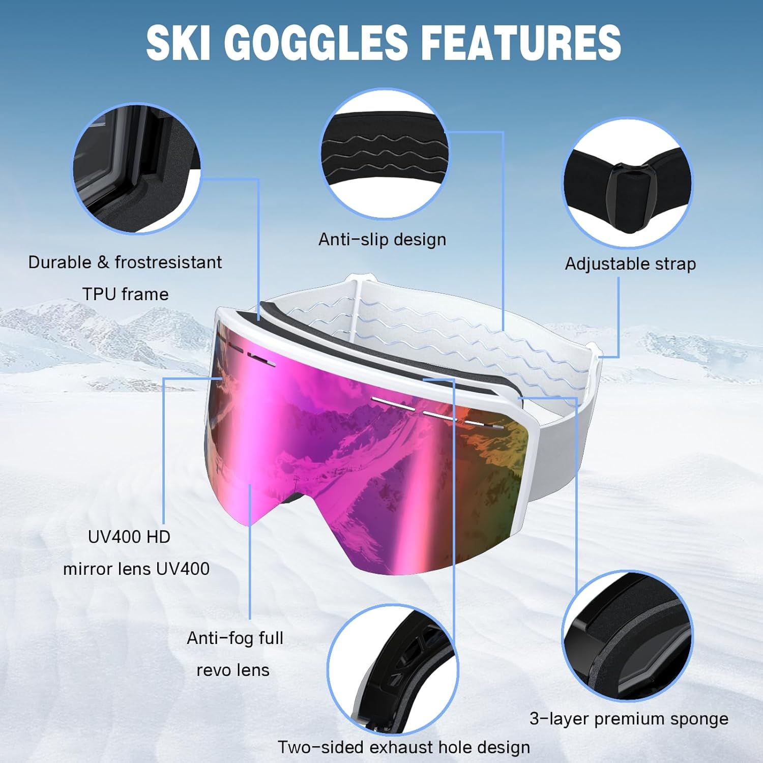 Ski Goggles Winter Snow Snowboard Goggles for Men Women Adult Anti Fog OTG YH359 Skiing Snowboarding Goggles