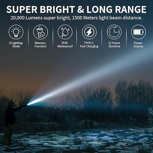 Miniatura 2 de Linterna superbrillante y recargable  Luces de flash de alta potencia, función de memoria, 6 modos, IPX5 impermeable  Luz LED compacta para