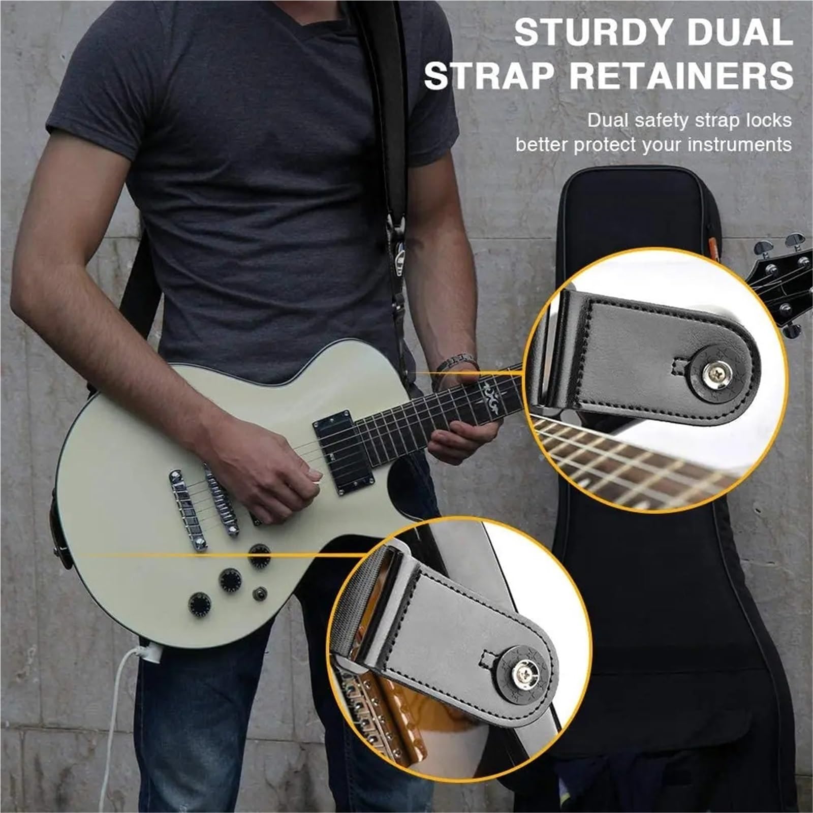 Correa Guitarra Correa de hombro ajustable for guitarra, cinturón for bajo eléctrico con cabeza cuero, 3,5 ancho, 6 púas, relleno esponja 3D