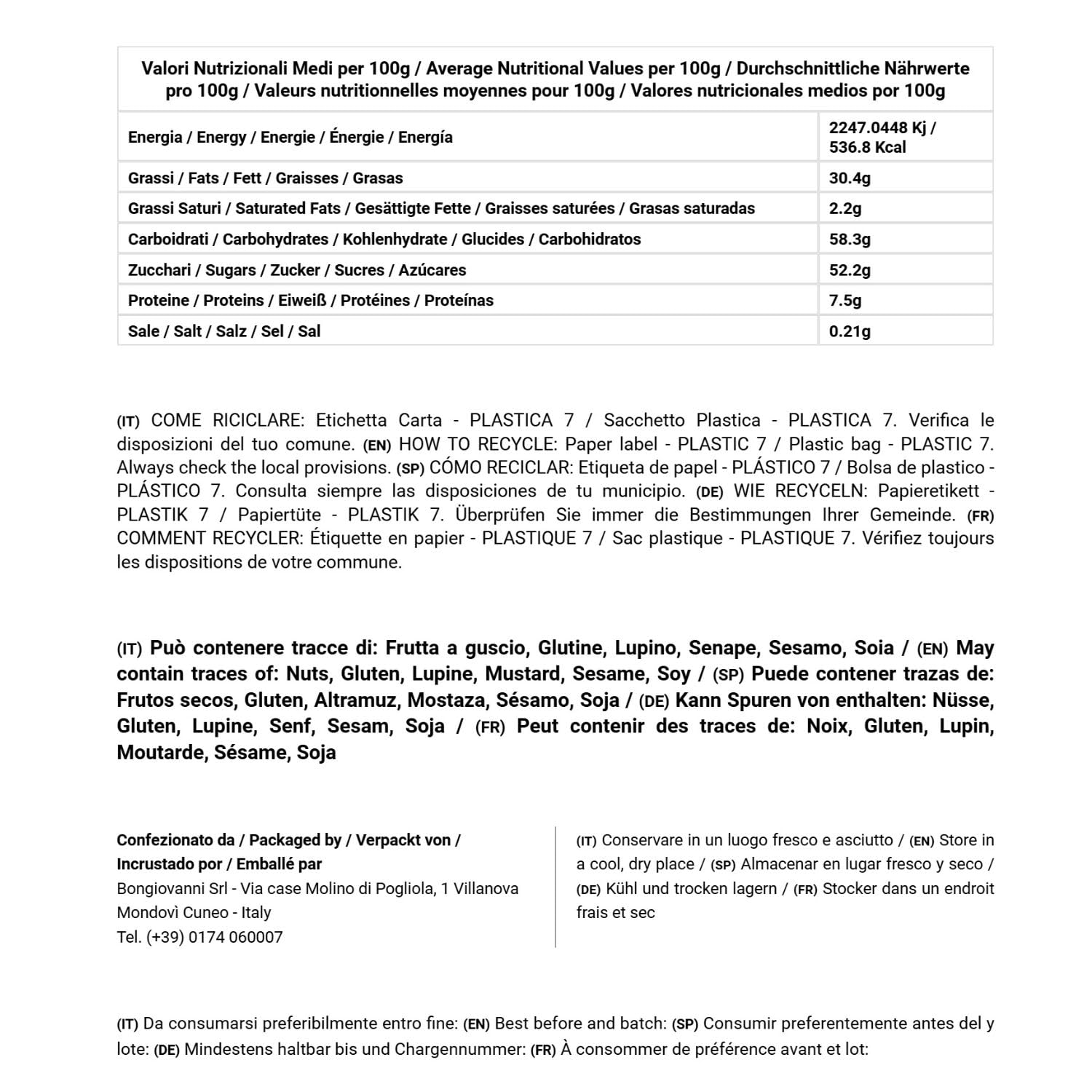 BONGIOVANNI FARINE E BONTA' NATURALI Praliné de avellanas en granos 1kg