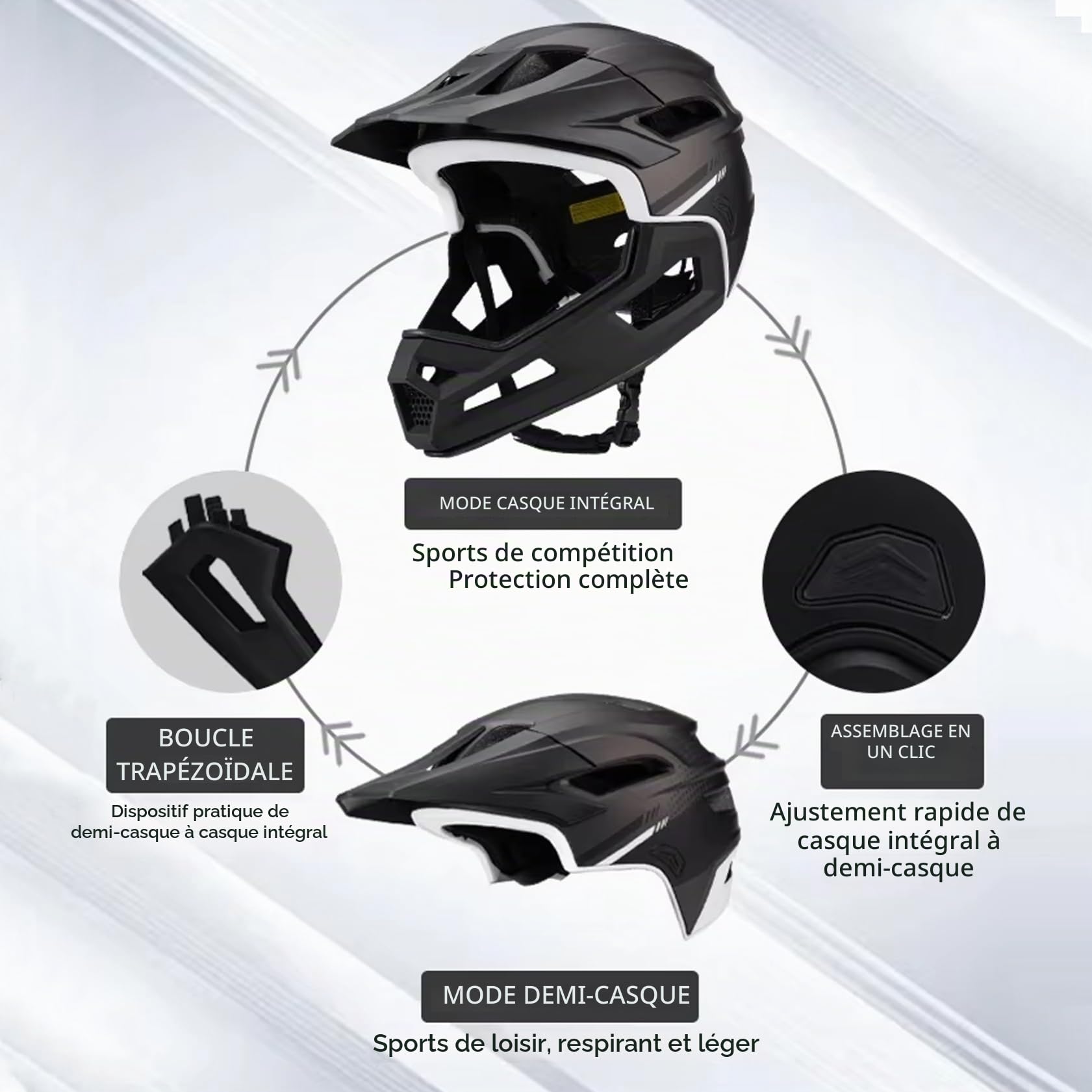 Casque de vélo de Montagne intégral résistant aux Chocs pour Adulte - Support Menton Amovible visière réglable Unisexe Casque vélo pour Faire du en Plein air