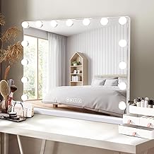 Leishe Vanity Mirror with Lights and Bluetooth Large Makeup Mirror with Lights and 10X Magnification Mirror,Large Hollywood Mirror with 15 Dimming LED Bulbs and USB Charging Port(22×18 Inch)