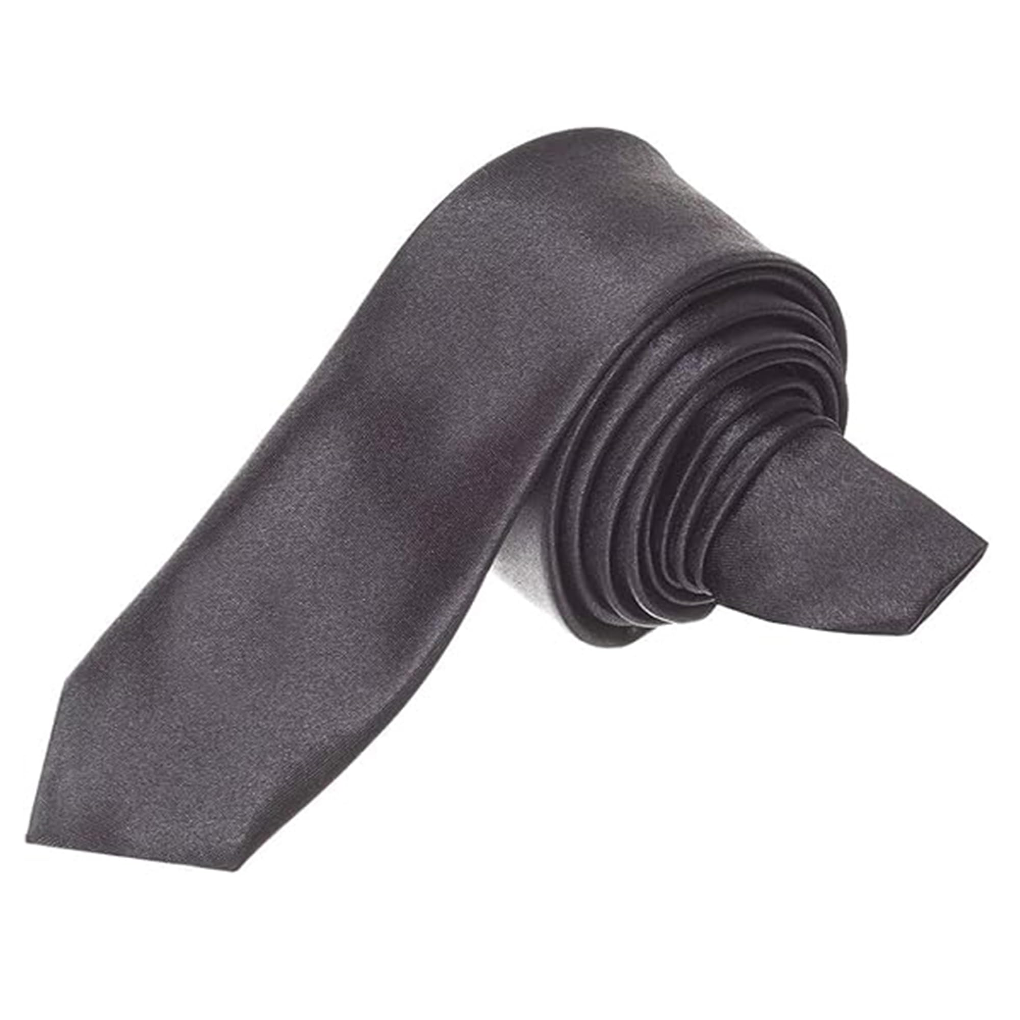 WedDecor Black Slim Tie for Men, Plain Satin Polyester Necktie, 5cm Wide Solid Colour Tie for Business, Wedding, Funeral, Office, Party & Formal Wear