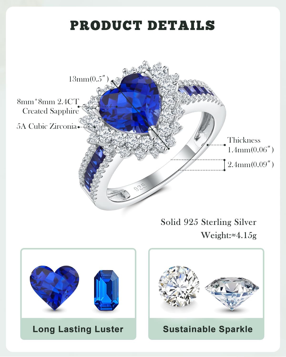 Oval/Heart/Droplet Shape Created Gemstone Rings 14K Gold Plated/ 925 Sterling Silver Birthstone Statement Ring Birthday Engagement Jewelry for Women