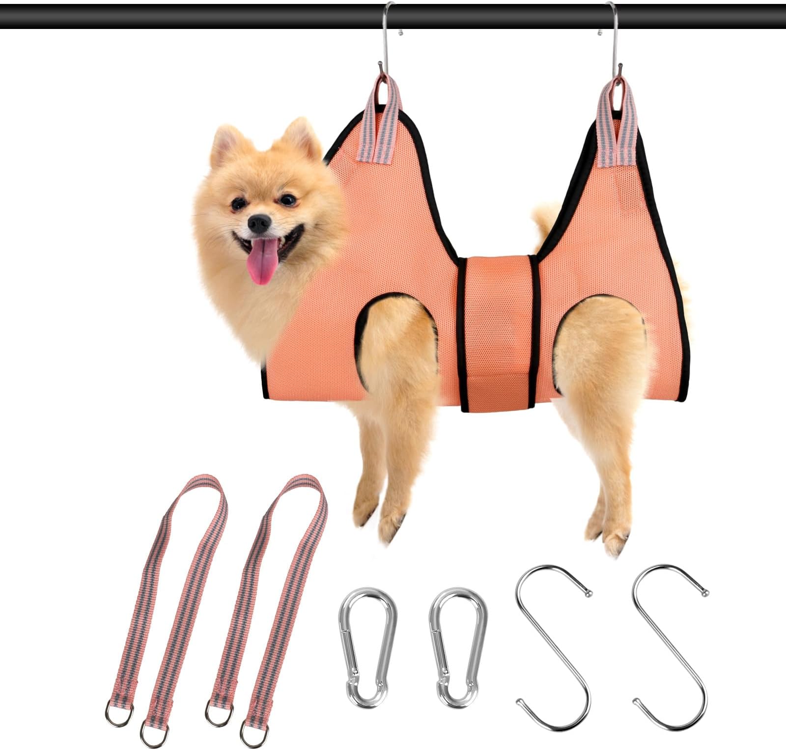 Dricar Dog Grooming Hammock for Small Medium Dogs, Breathable Mesh Pet Grooming Harness with Adjustable Straps, S-Hooks & Carabiners, Pet Cats Restraint Hammock for Nail Trimming (Pink, S)