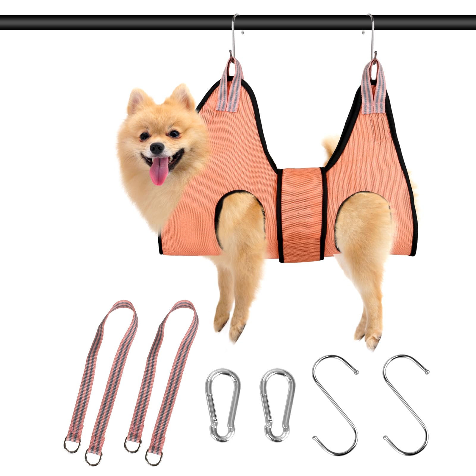 Dricar Dog Grooming Hammock for Small Medium Dogs, Breathable Mesh Pet Grooming Harness with Adjustable Straps, S-Hooks & Carabiners, Pet Cats Restraint Hammock for Nail Trimming (Pink, L)