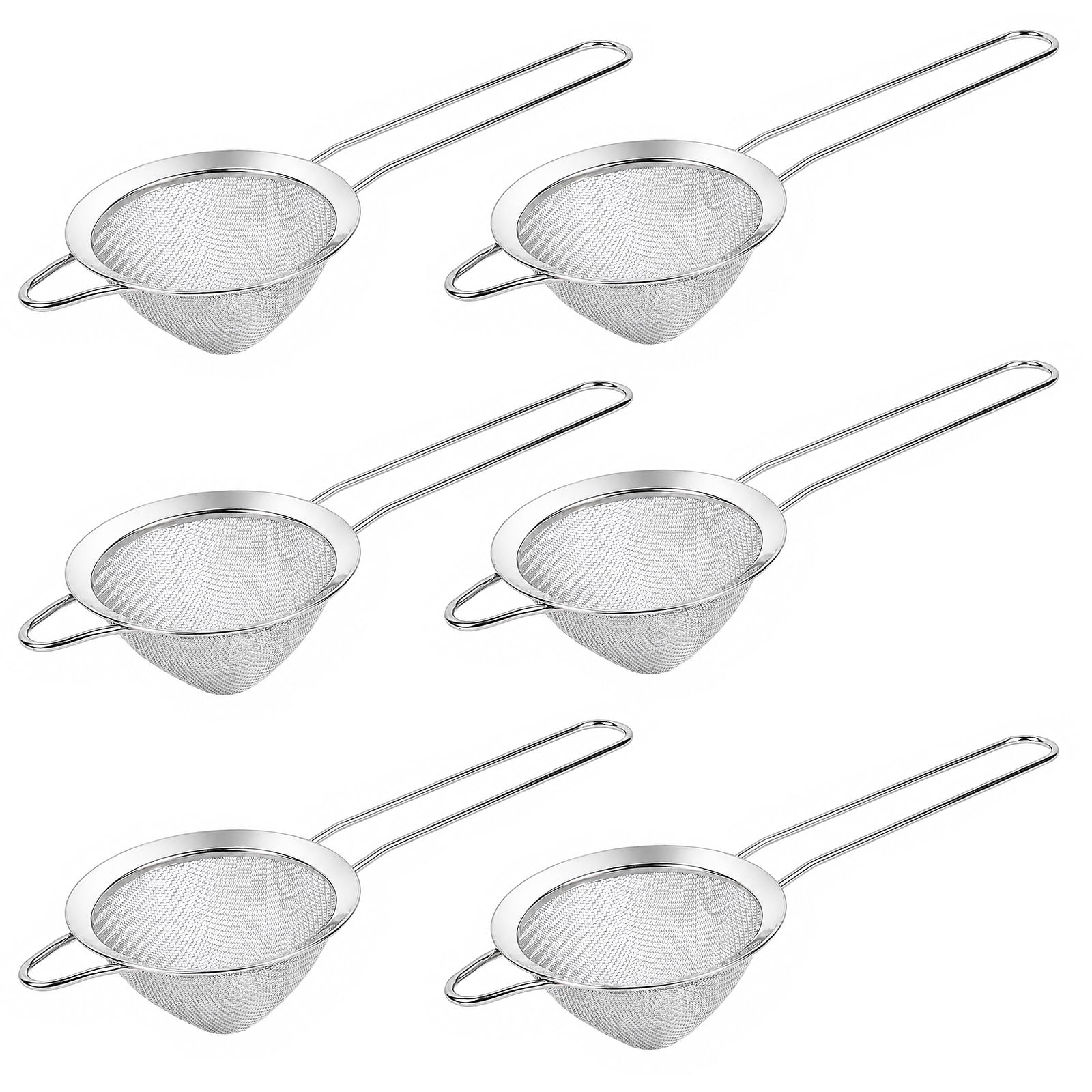 Akamino 6 Pcs Small Stainless Steel Fine Mesh Strainers with Hanging Hooks, 23x8.5cm Cocktail Strainer Sieve, Cone Shaped Kitchen Colander Bar Strainer for Juice Tea Coffee Flour Filter