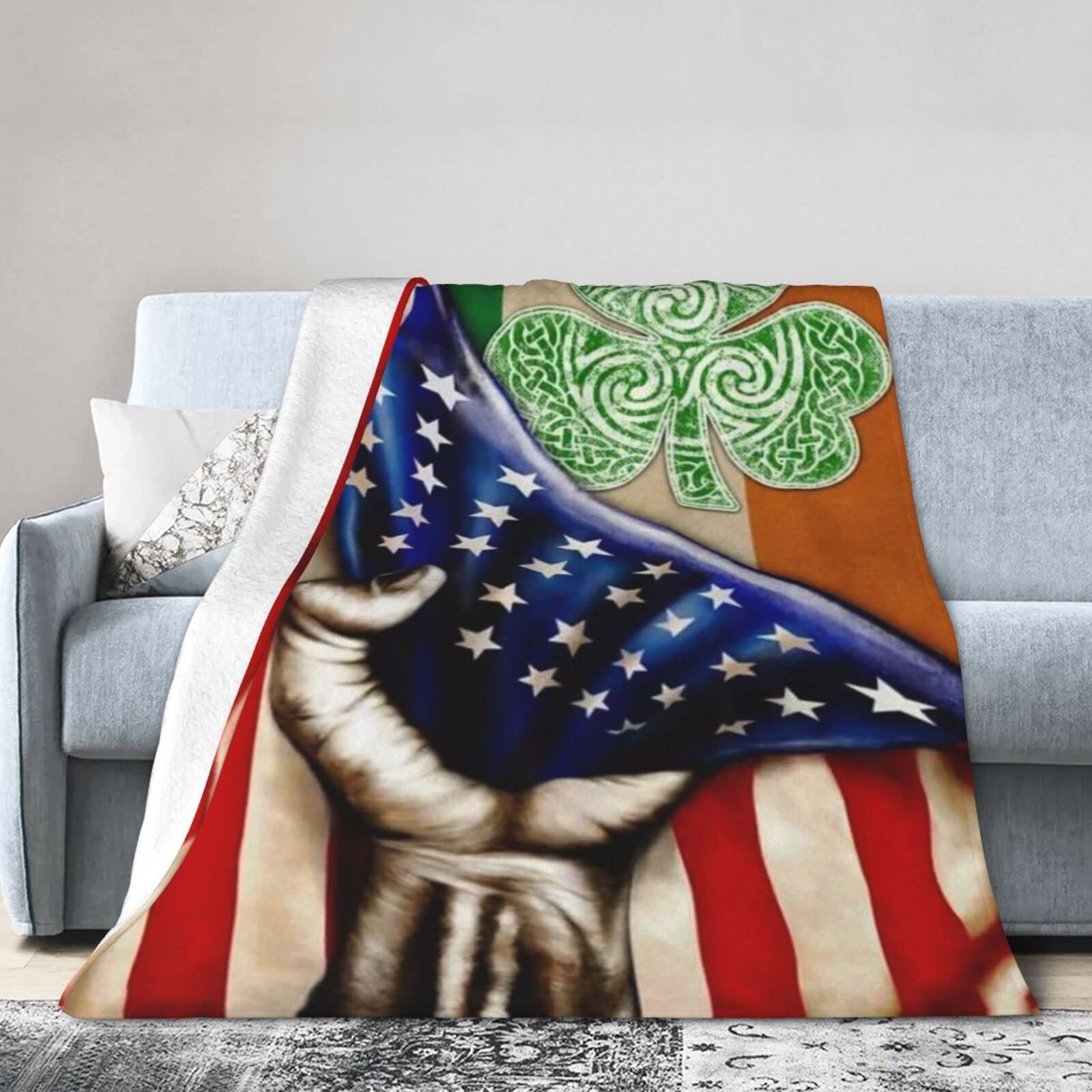 Lsjuee Flannel Fleece Blanket 50"X40" Happy Saint Patrick‘s Day. Shamrock Irish American Bed Throw Blanket Funny Ultra-Soft Travel Spring Blankets for Kids Keep Warm