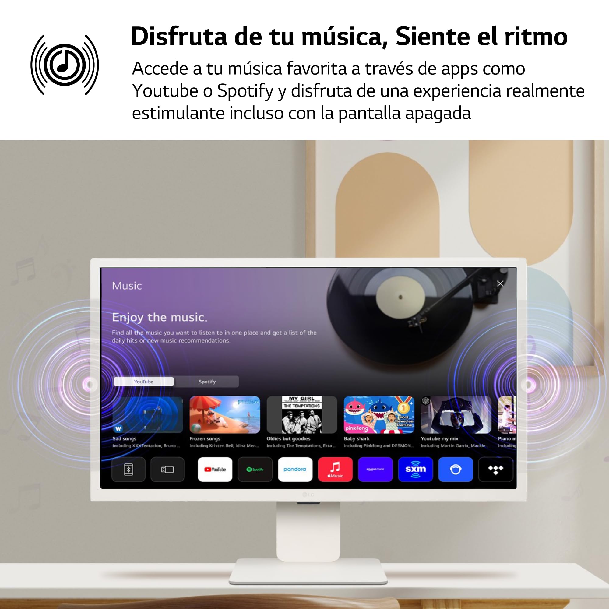 LG 32SR50F-W - Smart Monitor, 32", Pantalla IPS, 1920x1080, IPS, (16:9), webOS23, 250 nits, con Mando, Sin Cámara, Inclinación Ajustable, Blanco