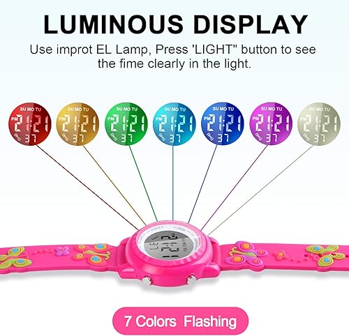 Miniatura 3 de Relojes LED impermeables para niños con alarma, juguetes para niños, regalos para niñas de 3 a 10 años