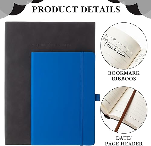 Miniatura 3 de SATINIOR Paquete de 5 cuadernos tamaño A4 de 360 páginas, de tapa dura, de cuero, de tapa dura, con forro de papel grueso, bloc de notas de