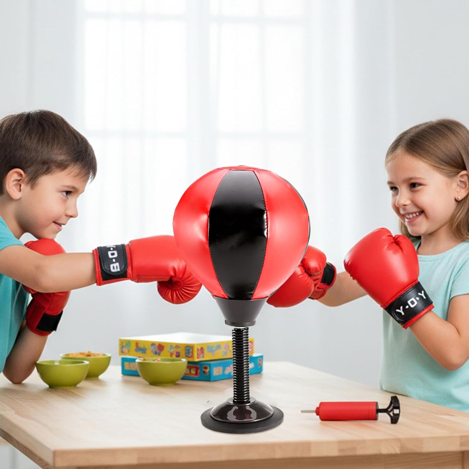 Desktop Punching Bag – PU Rubber Steel 17x41cm | Stress Buster Desktop Punching Bag Suction Cup Inflatable Speed Ball | Tabletop Boxing Ball with Pump Gloves for Teens Adults Office Students Gamers