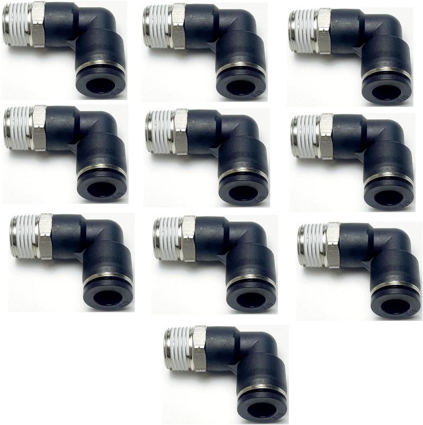 Pneumatic Elbow Push to Connect Fitting 3/8 Inch Tube OD x 3/8 NPT Male Thread,90 Degree Elbow Pneumatic Tube Connector PL3/8-N3(Pack of 10)
