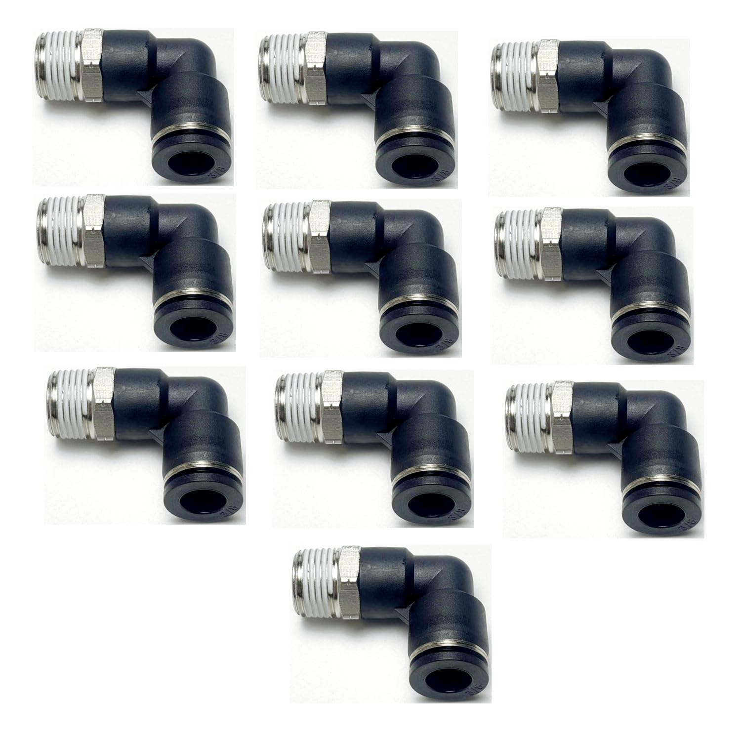 VETLEY Pneumatic Elbow Push to Connect Fitting 3/8 Inch Tube OD x 3/8 NPT Male Thread,90 Degree Elbow Pneumatic Tube Connector PL3/8-N3(Pack of 10)