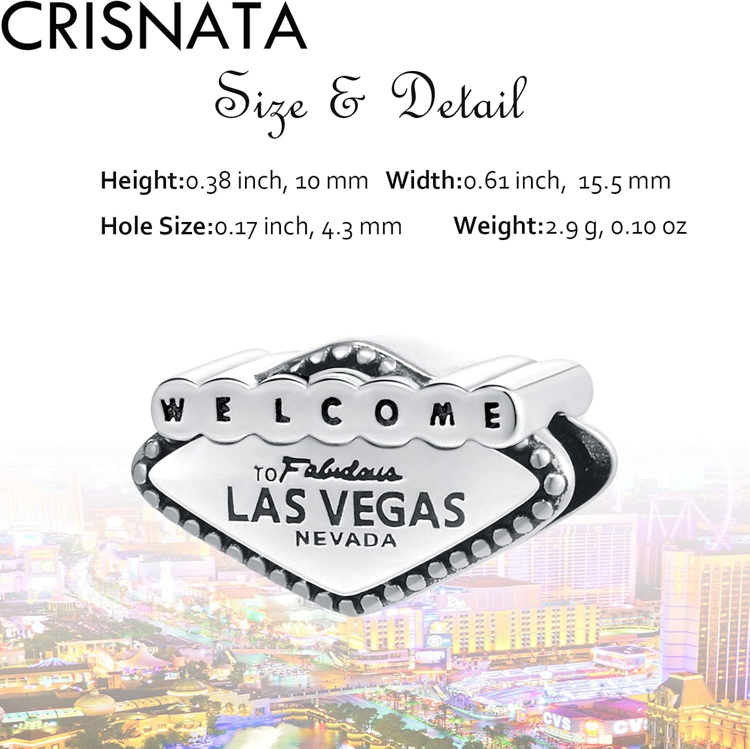 Welcome to Fabulous Las Vegas Nevada Charms, 925 Sterling Silver I Love to Travel Beads, fits Pandora Holiday Bracelet Necklace, Gift for Lover/Birthday - Image 2
